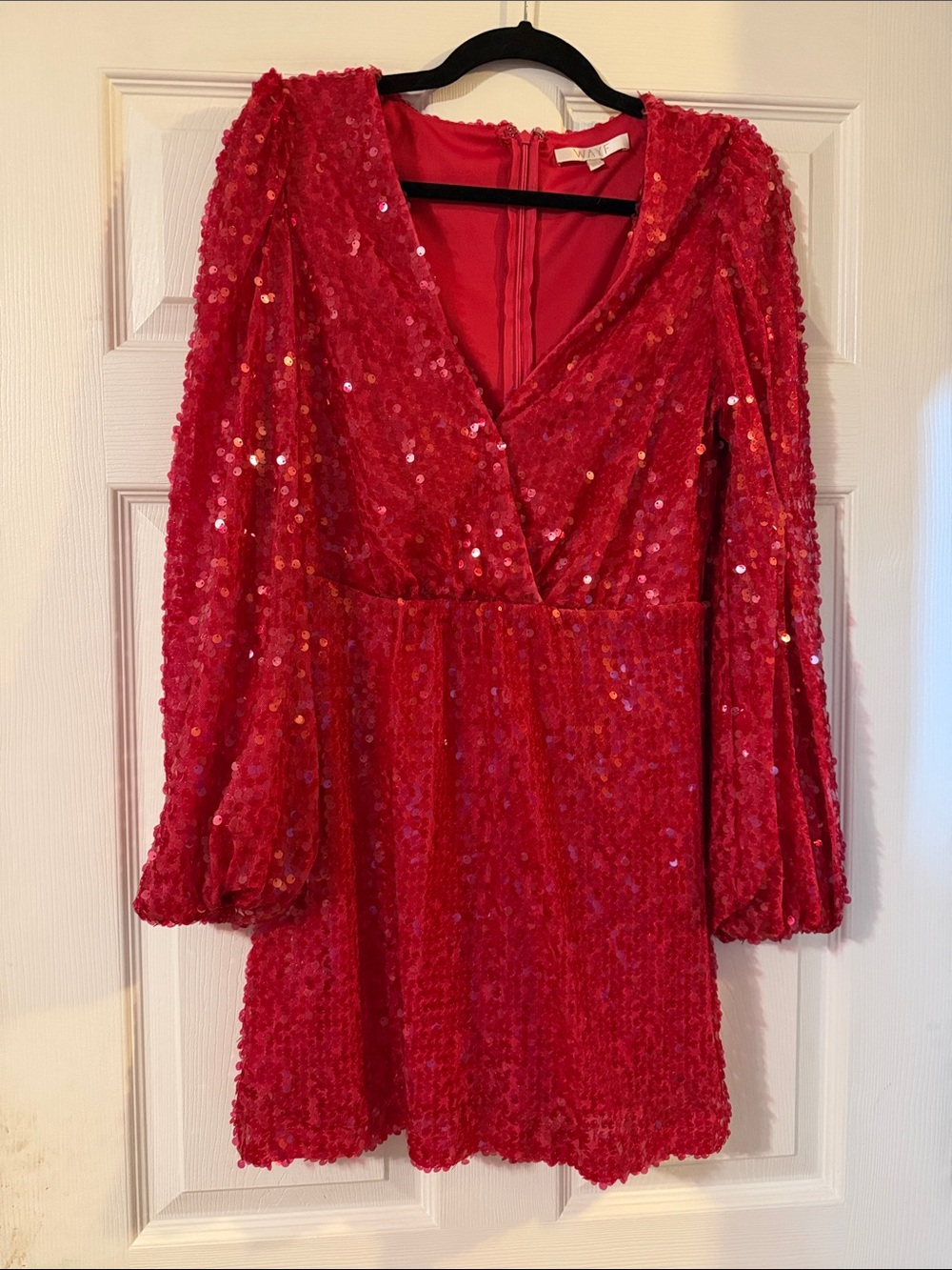 Wayf Red Cocktail Dress with Sequin Trim